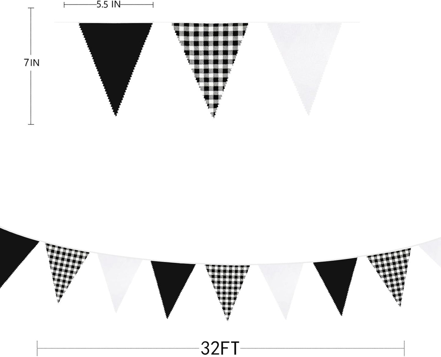 32Ft Black Party Decorations Black Buffalo Plaid Checkered White Triangle Flag Gingham Pennant Bunting Fabric Garland for Racing Car Party BBQ Birthday Wedding Carnival Picnic Outdoor Home Decor