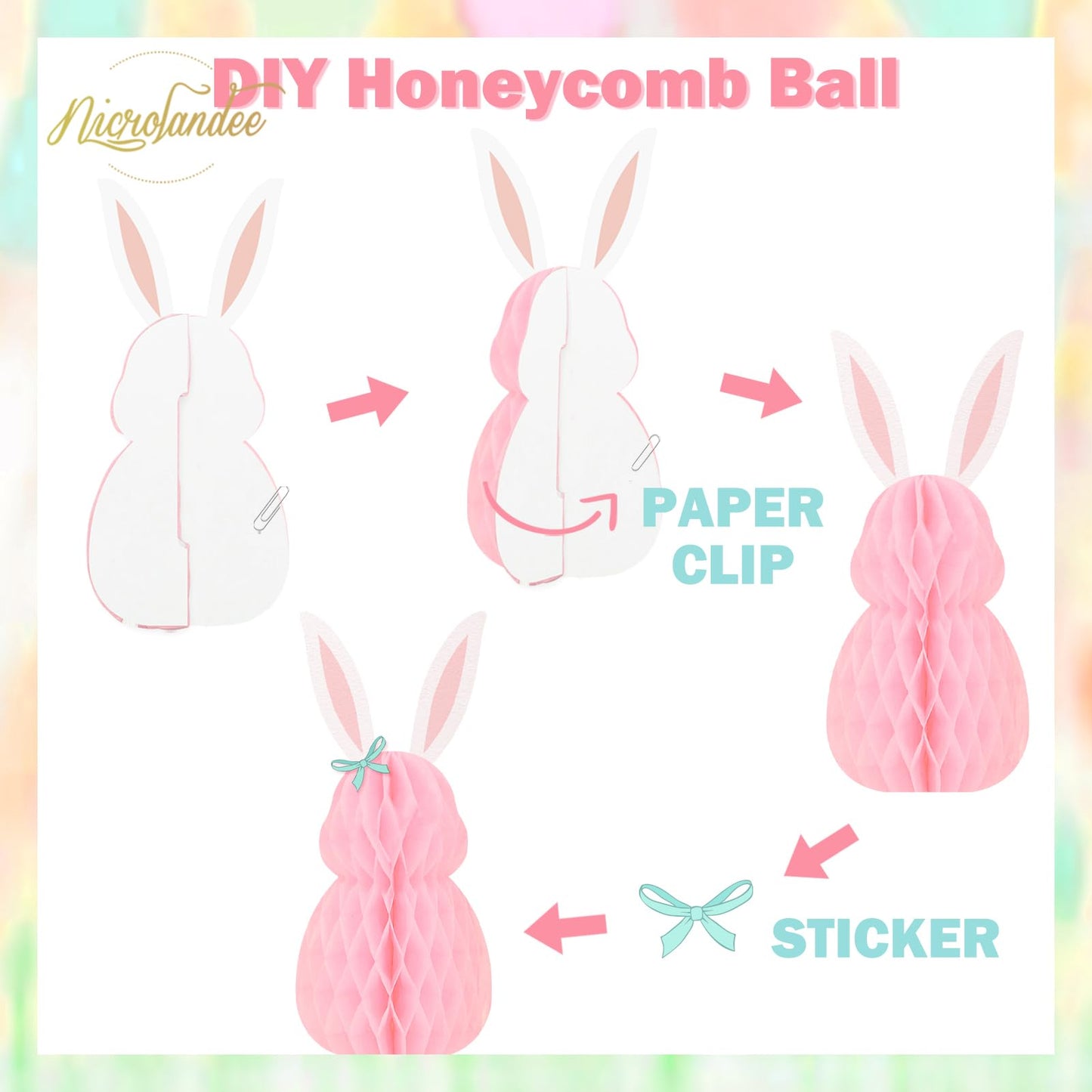 NICROLANDEE Easter Decorations - 3Pcs Mini Easter Bunny Family Honeycomb DIY Table Centerpiece Set