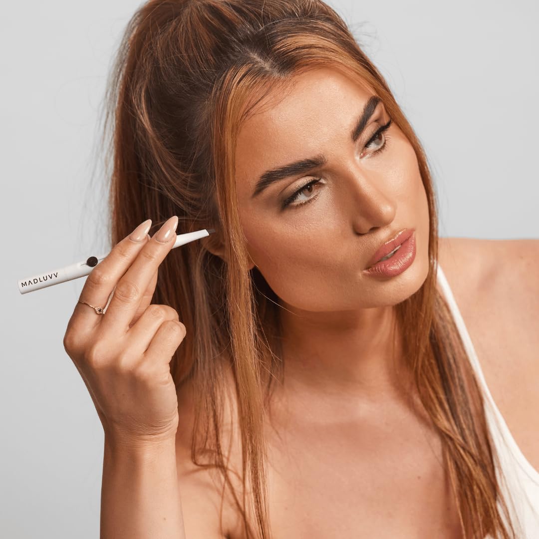 MADLUVV Exacto Brow Pencil for Flawless, Long Lasting, Realistic Brows with Dual-Ended Design Featuring Retractable Blade Tip for Precise Hair Like Detail and Blending Brush - Blonde