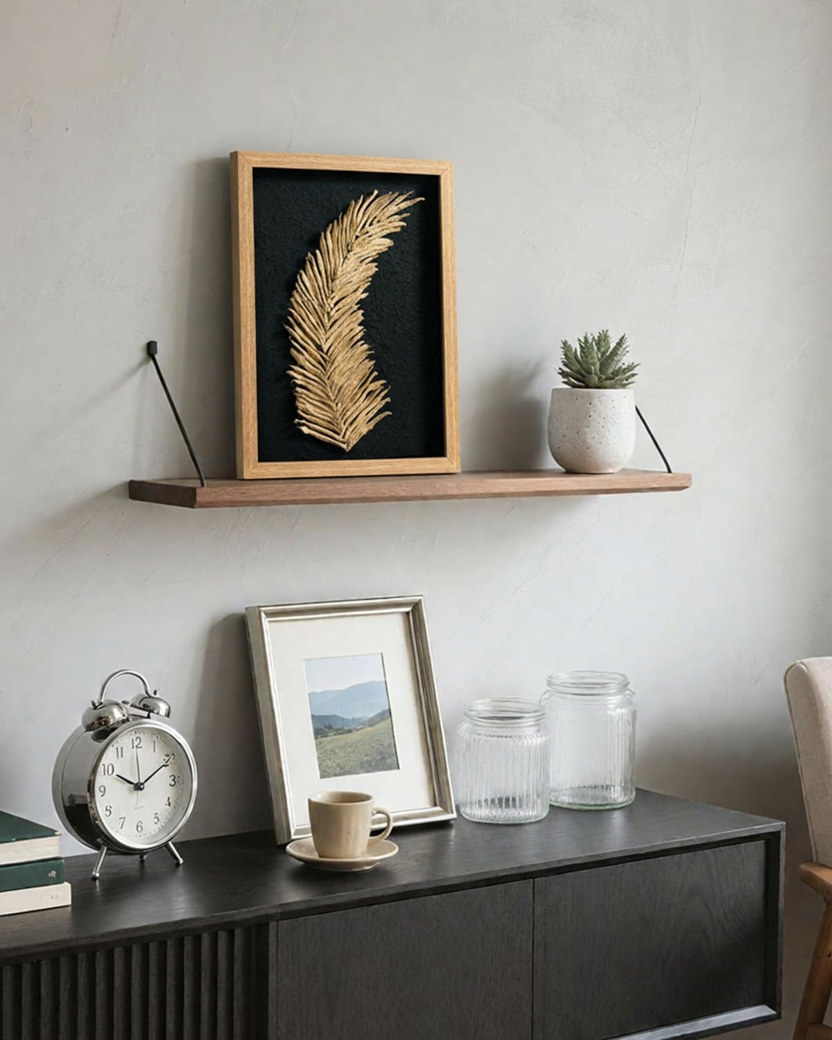 VIYYIEA Framed 3D Textured Wall Art, Handmade Paper Artwork,12x16inch, Modern Minimalist Neutral Decor for Living Room Bedroom Shelf, Beige Feather Picture