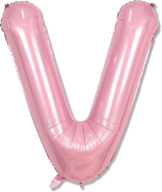 40 Inch Pastel Pink Letter Balloon, Giant Custom Alphabet V Foil Balloon Baby Pink, Mylar Self Inflating Balloon Pearl Pink Letter V, Letter V Balloons for Women Girls Birthday Party Decorations