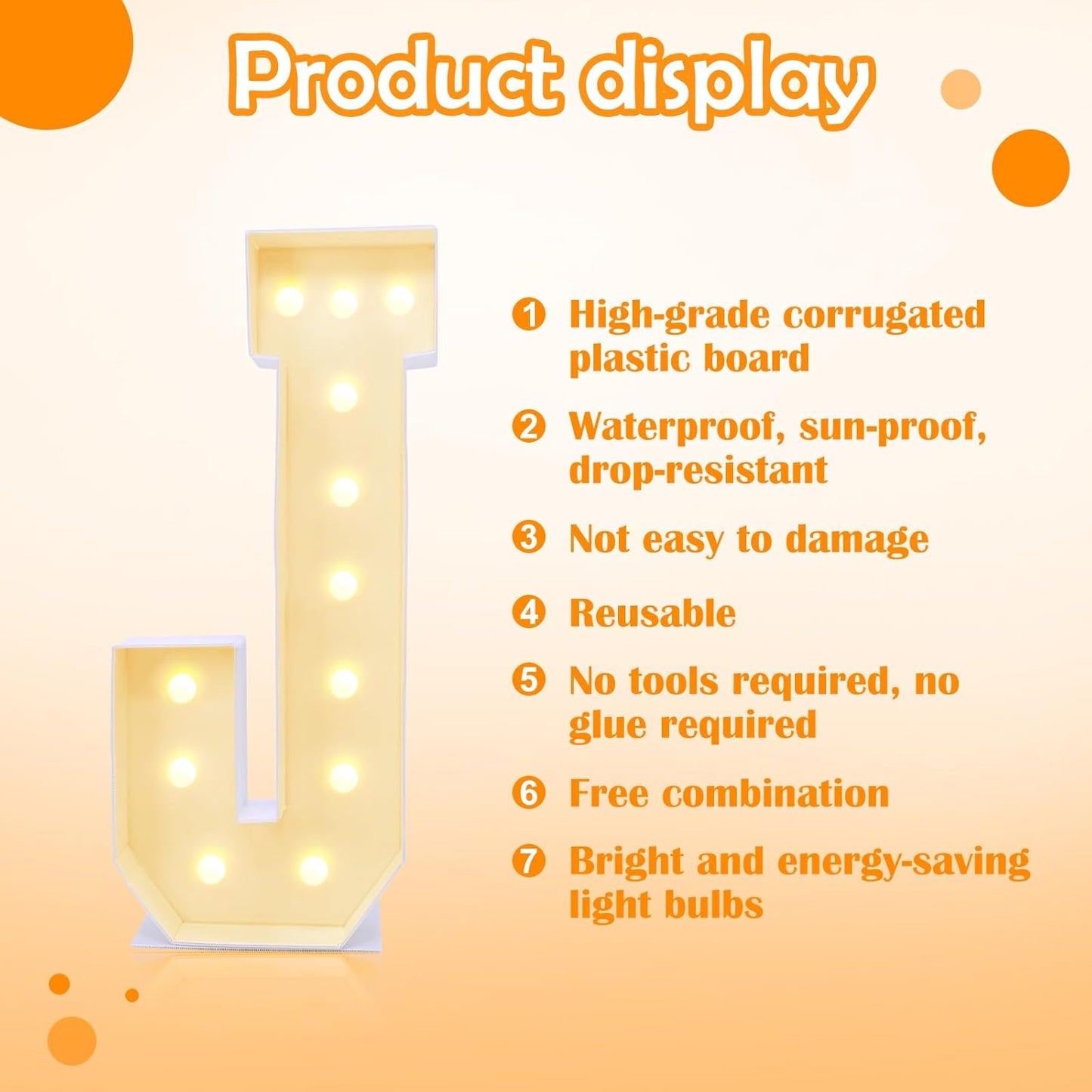 4ft Marquee for Letters J, Large Light up Letters, Multifunctional Large Marquee for Letters 4 Feet Tall for Party Decorations, Letter Balloons, Wedding Decor, Proposal Decorations (Letters J)