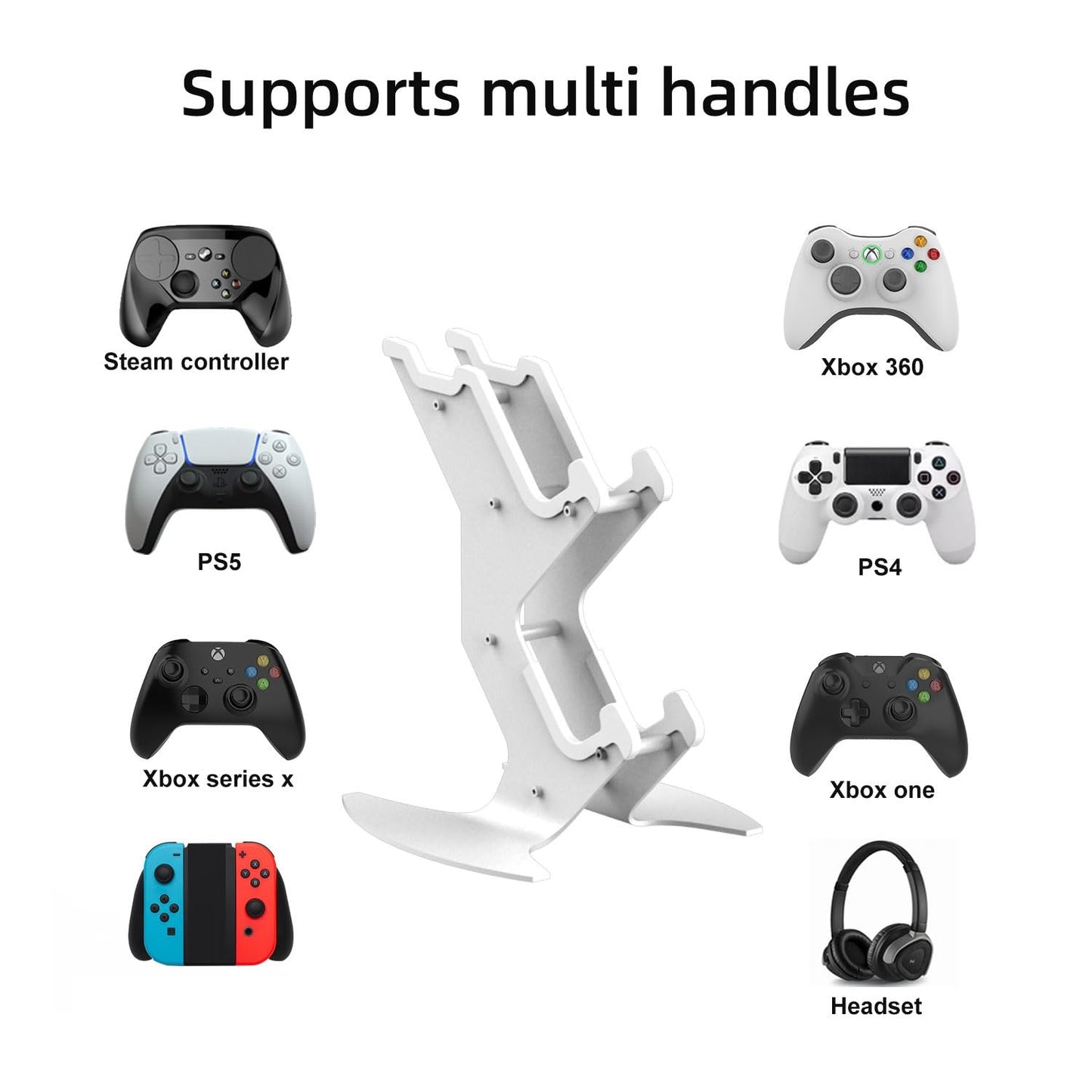 Controller Holder, Game Controller Headset Stand for Xbox Series X S/Xbox one / PS5 / PS4 / NS/PC/Headset, Aluminum Metal Headset Mount Universal Organizer for Video Game Accessories (White)