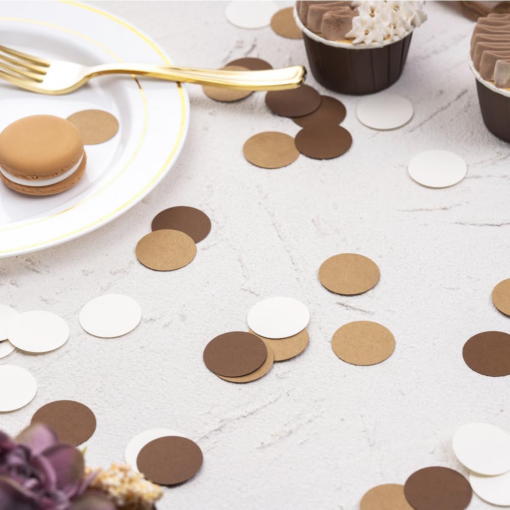 Brown Kraft Tan and Ivory Cream Paper Confetti Table Decoration for Neutral Baby Shower Birthday Retirement Party,1.2 inch in Diameter,200 Counts