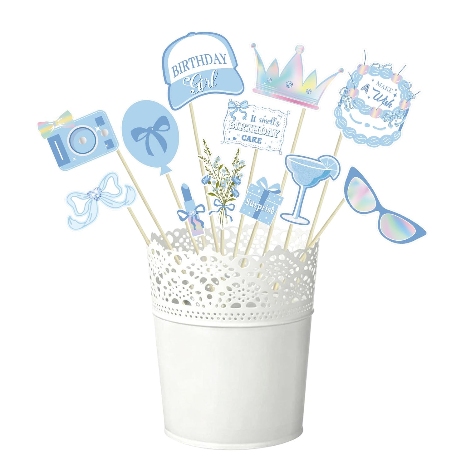 Blue Bow Party Decorations Photo Booth Props Signs,25pcs Bow Bluey Birthday Decorations Selfie