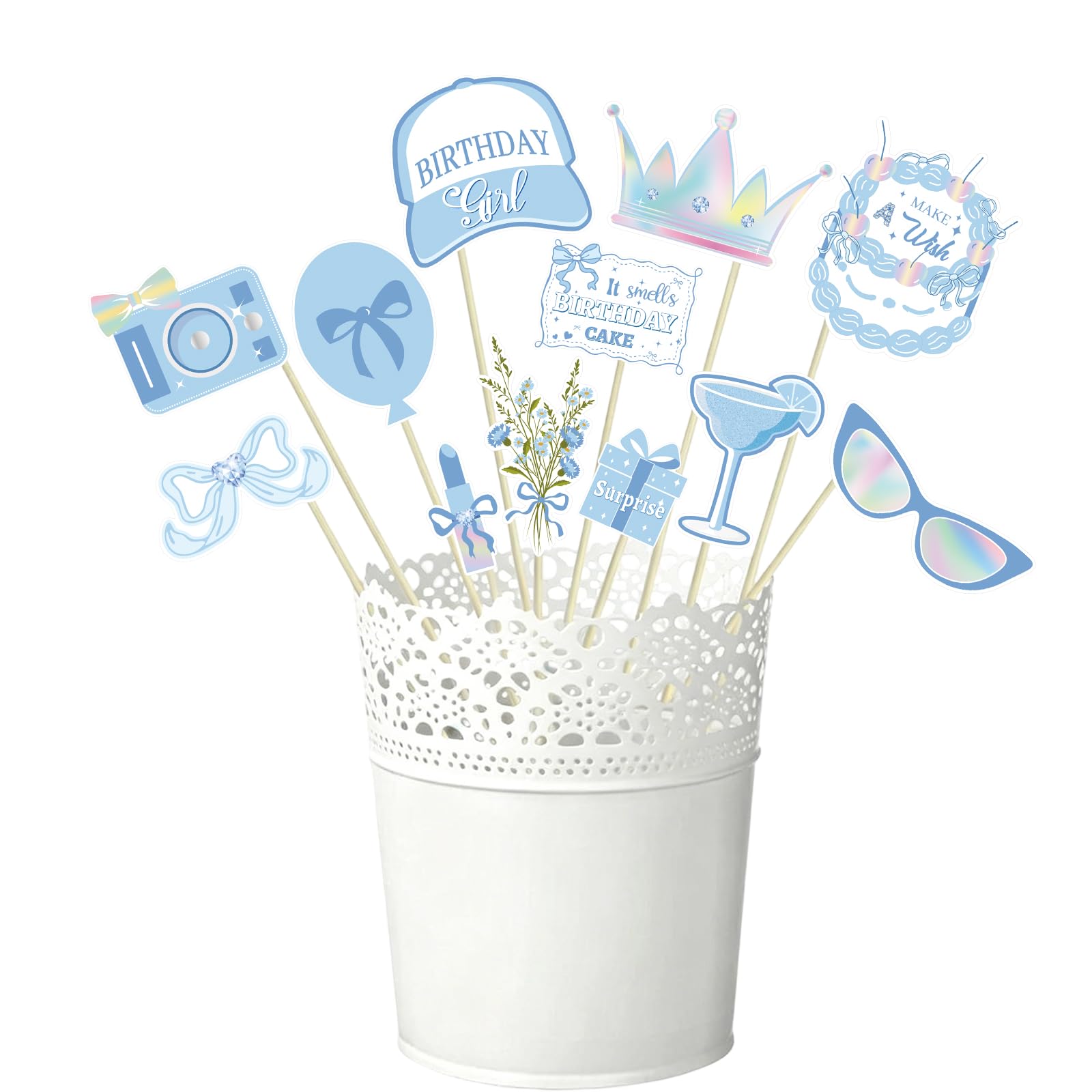 Blue Bow Party Decorations Photo Booth Props Signs,25pcs Bow Bluey Birthday Decorations Selfie