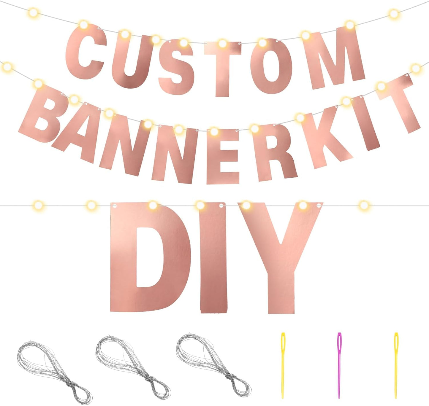 TaoBary 112 Pcs DIY Letter Custom Banner Glitter Customizable Banner Kit Including 107 Letters and Numbers 3 Rope for Valentine Birthday Party(Bright Rose Gold)