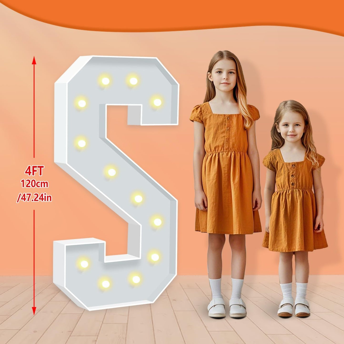 Marquee Light Up Letter S, Light Up Letters Art Craft Kit for Party Decorations, 4FT White Foam Board Letters for Baby Shower, Birthday, Wedding, Engagement Decorations