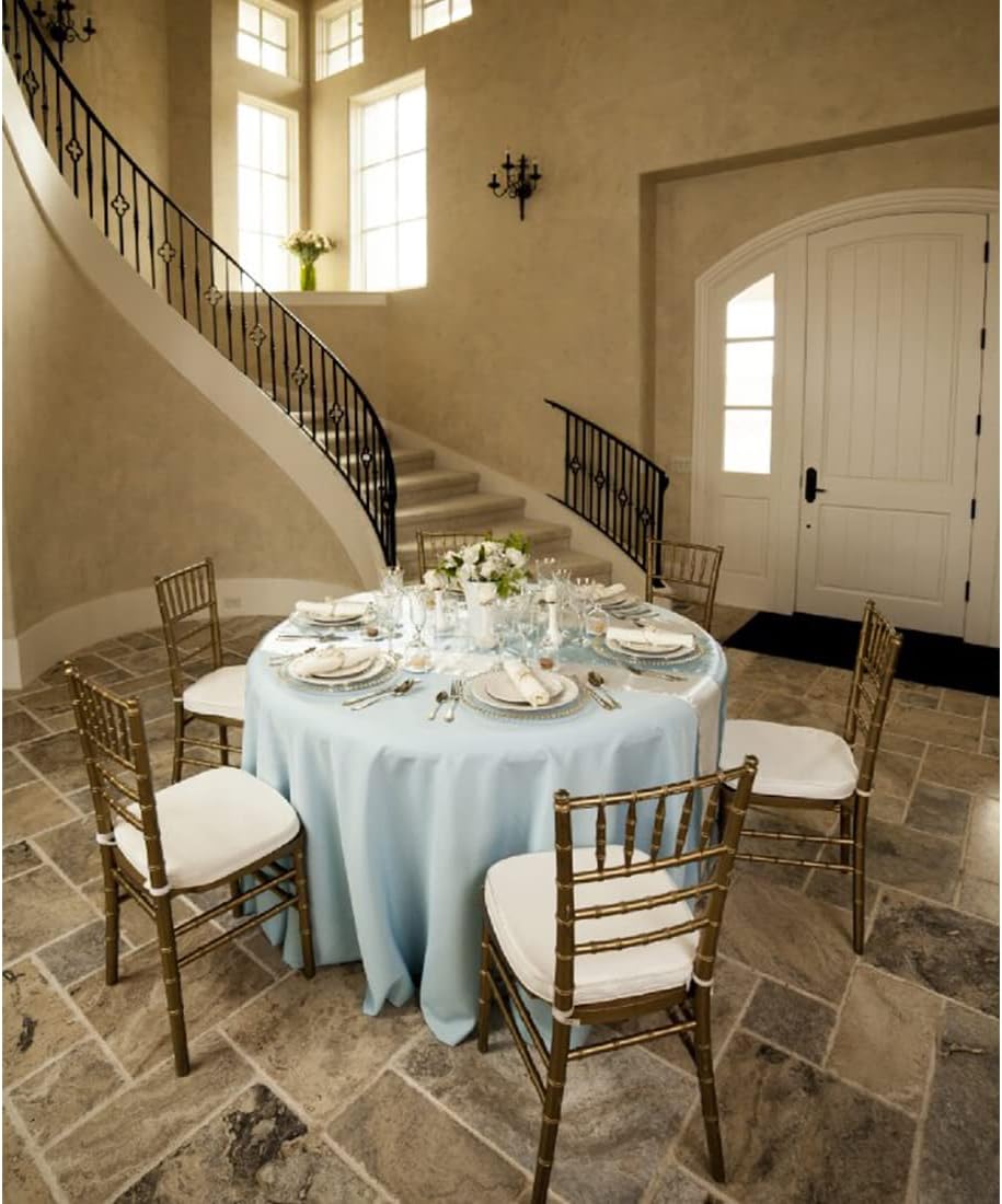 LTC LINENS 10 Pack 108 Inch Round Tablecloths Baby Blue - Bulk for 48 Inch Round Table Floor Length - Wrinkle Resistant Polyester Fabric Cloth for Wedding, Baby Shower