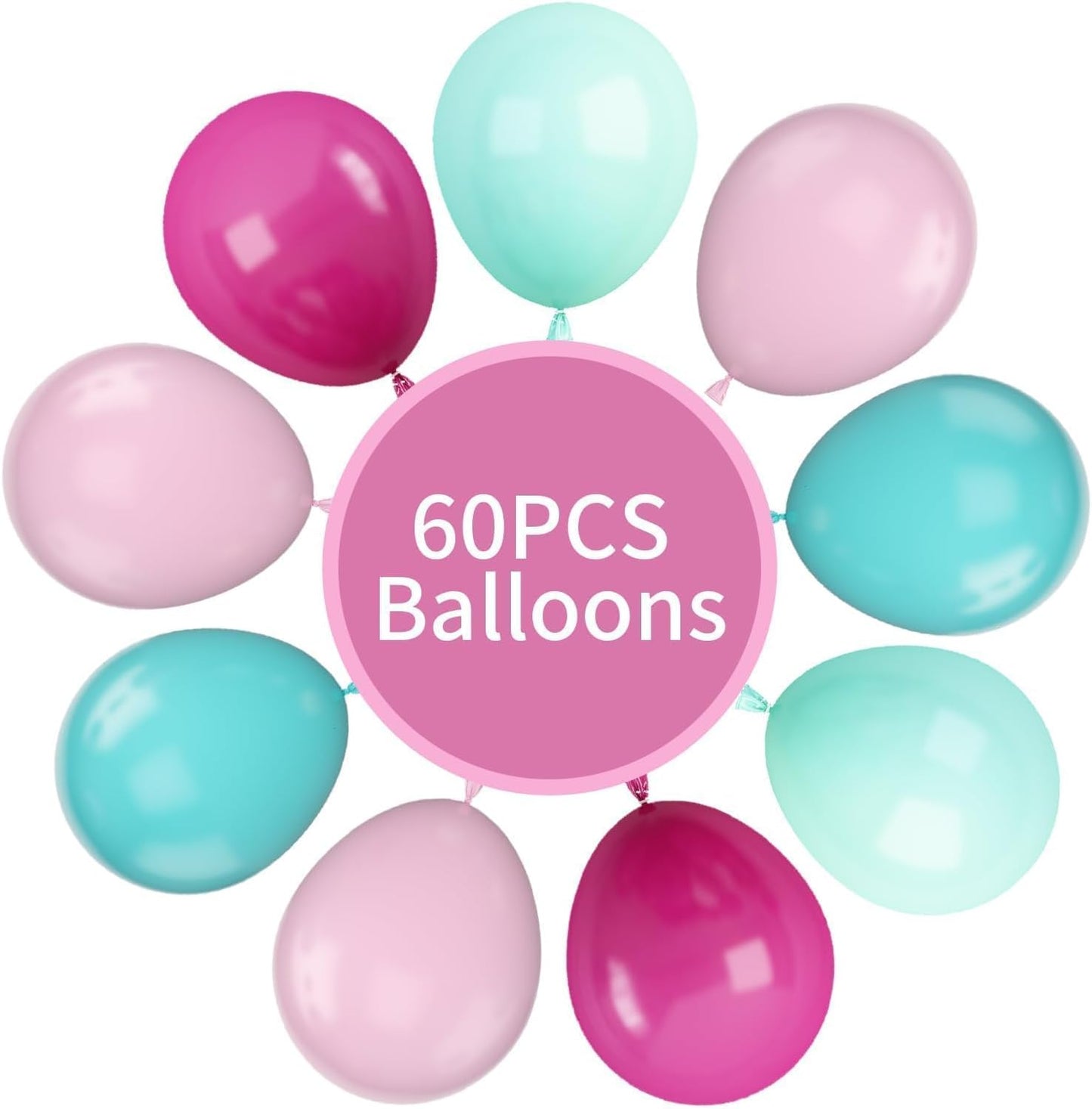 Pink Blue Balloons, 60Pcs Hot Pink Teal Blue Balloons, 12 Inch Hot Pink Confetti Helium Balloon Rose Red Turquoise Latex Balloon for Birthday Wedding Baby Shower Summer Flamingo Party Decorations