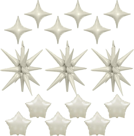Cream Star Balloons, 22in White Sand Star Balloons Foil 10in 4-Pointed & Ivory Pentagram Balloon for Baby Shower Wedding Boho Themed Birthday Party Decorations