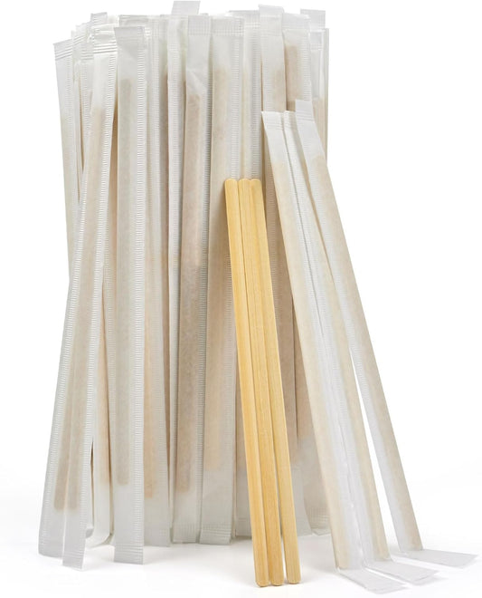 Bamboo Coffee Stirrers Individually Wrapped 100 Count – Coffee Stir Sticks 7 inch Coffee Bar Disposable individually wrapped coffee stirrers for Coffee and Cocktail