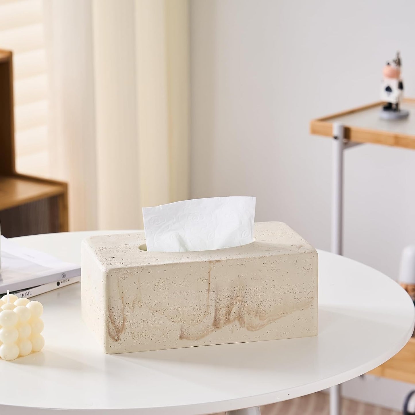 Natural Travertine Textures Tissue Box Cover Rectangular for Home Decor,Resin Heavy Tissue Box Holder for Bathroom Countertop,Tabletop,Bedside Table,Office （Made of Resin, Height of 4 in