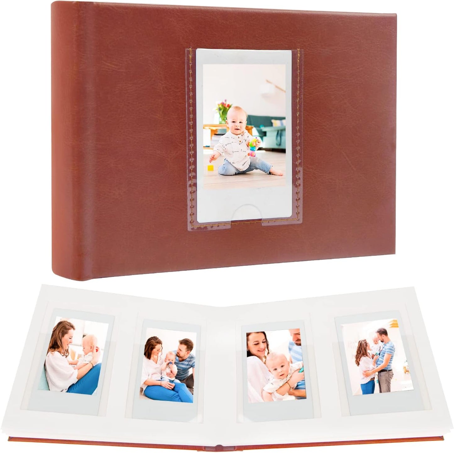 64 Pocket Mini Photo Album with Writing Space,Faux Leather Cover, Compatible with 2x3 Inch Polaroid Pictures and Fujifilm Instax Mini 12 11 9 99 8 7+ 40 Evo Instant Film (Brown)