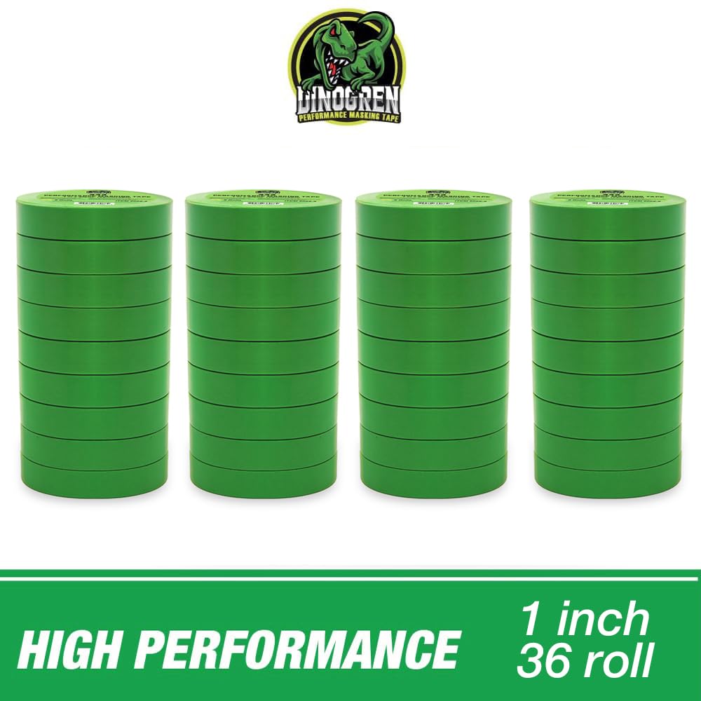 LAUCO DINOGREN High Performance Masking Tape for Car Paint, Heat & Water Resistant, Multi-Purpose Green (1 in (36 Rolls))