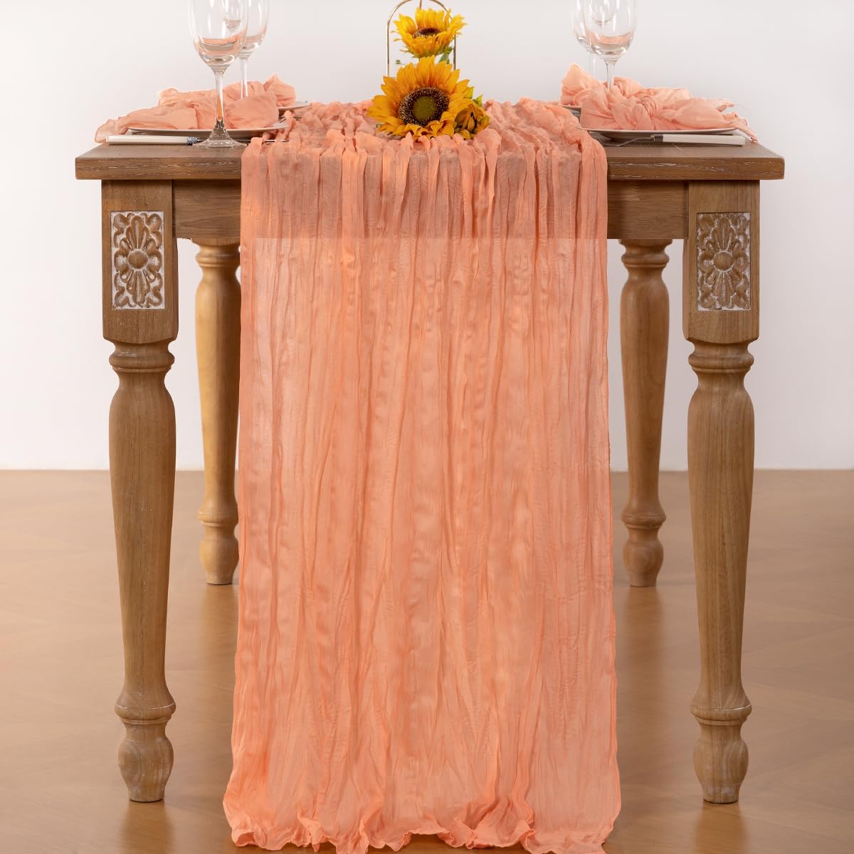 Peach Cheesecloth Table Runner 12 Pack Fall Table Runners Boho Gauze 120 Inches Cheese Cloth Fall Table Decorations for Sweet Little Peach Baby Shower Decor Wedding Bridal Thanksgiving Party