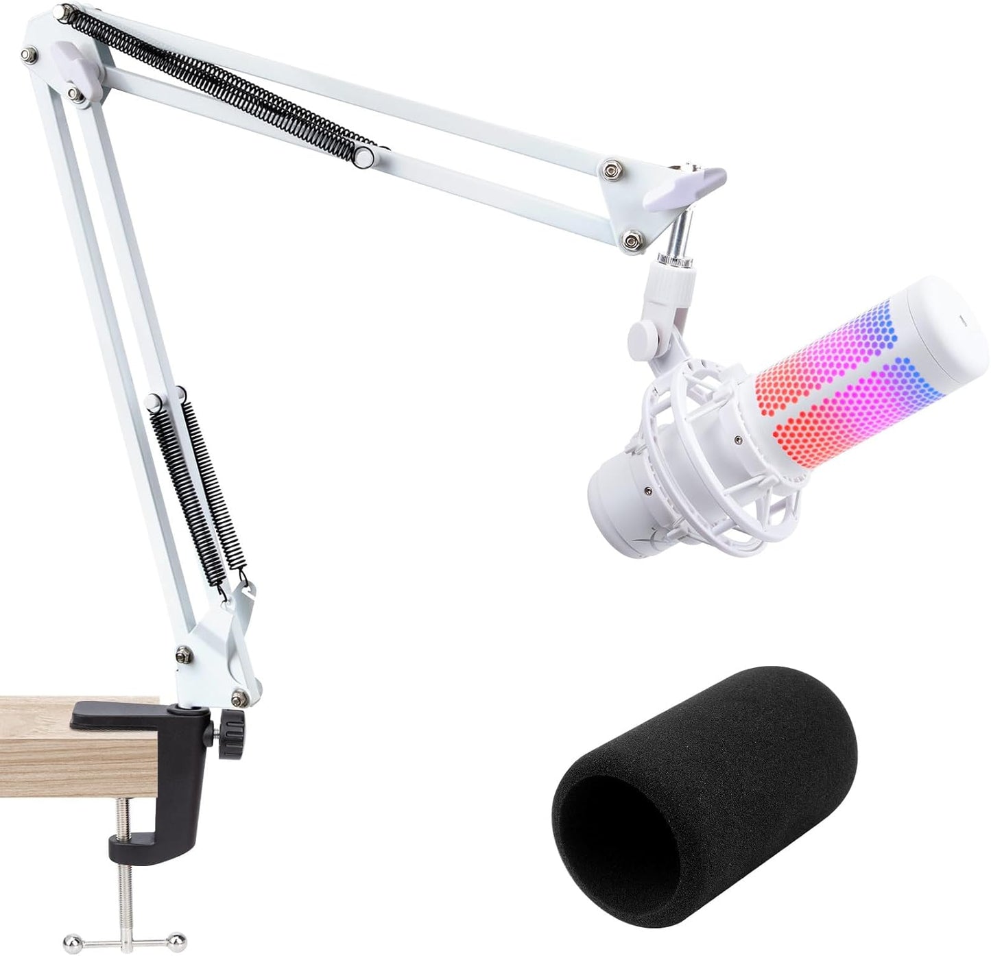 For HyperX QuadCast S White Boom Arm - White Mic Arm Compatible with Hyper x QuadCast, Microphone Boom Arm with Pop Filter, Improve Sound Quality, Mic Boom Arm for Hyperx QuadCast by SUNMON