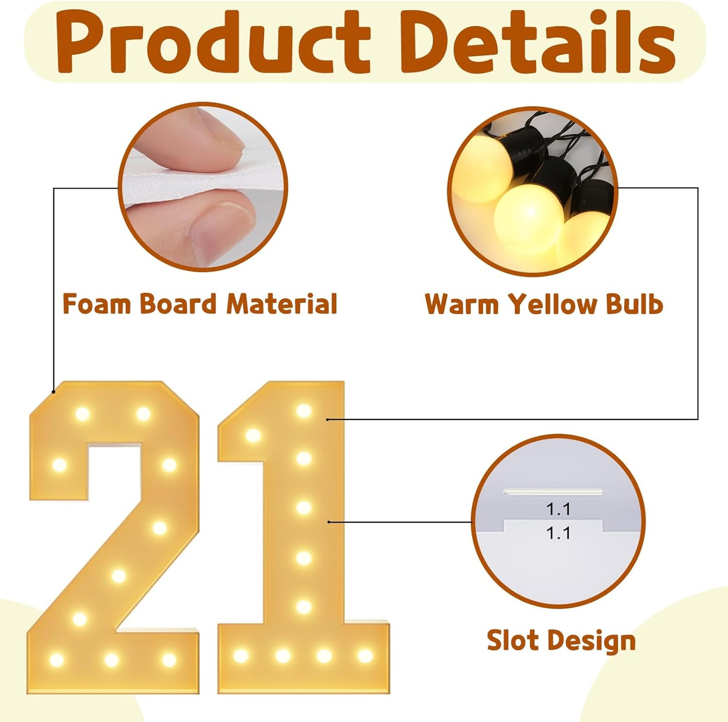 imprsv 4FT Light Up Numbers, Marquee Numbers 21st Birthday Decorations for Her Him, Large Light Up Numbers 21st Birthday Women Foam Board Anniversary Party Decorations Arch Kit (DIY)