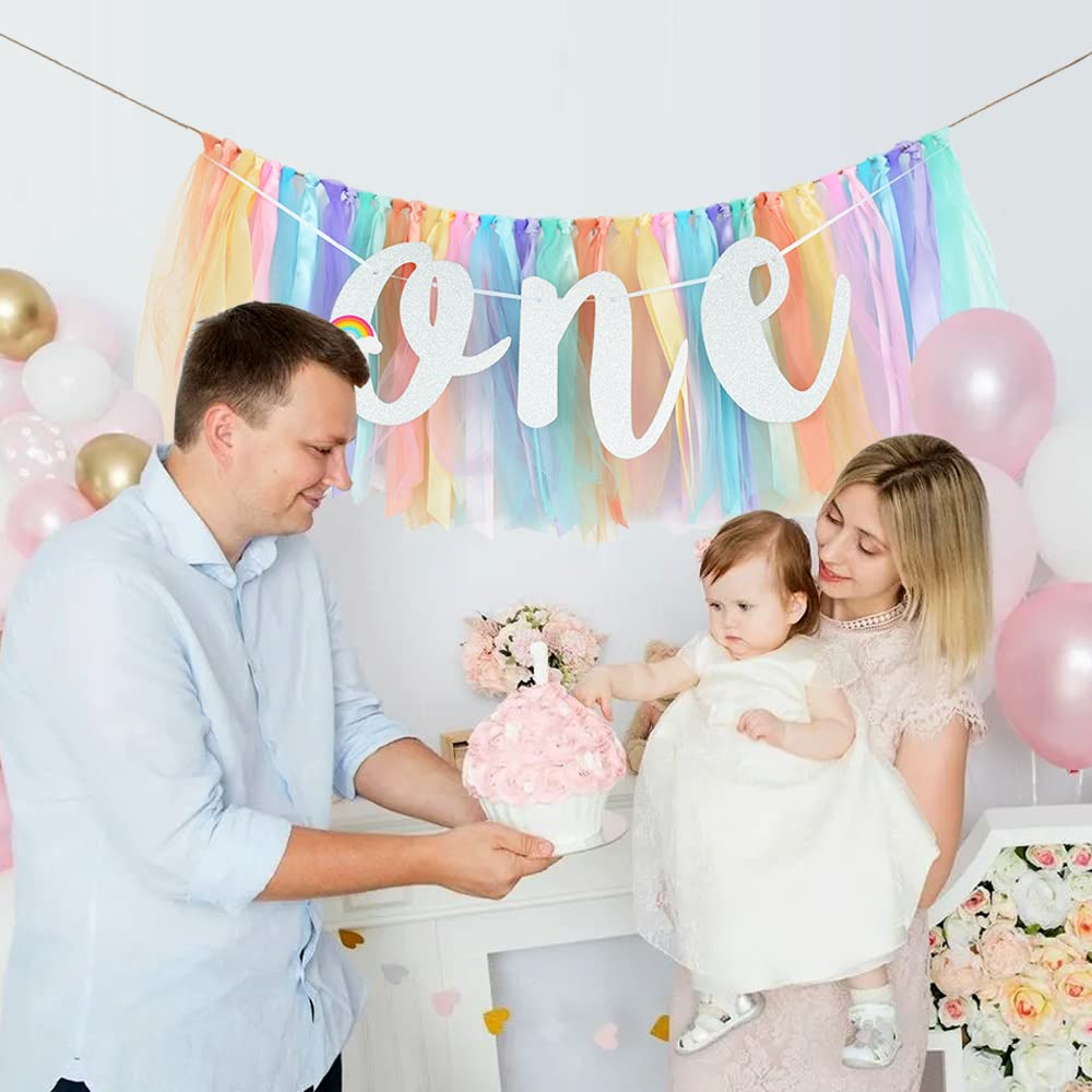 BEISHIDA 1st Birthday High Chair Banner Garland - Pastel Rainbow Baby Shower Decorations,Rainbow