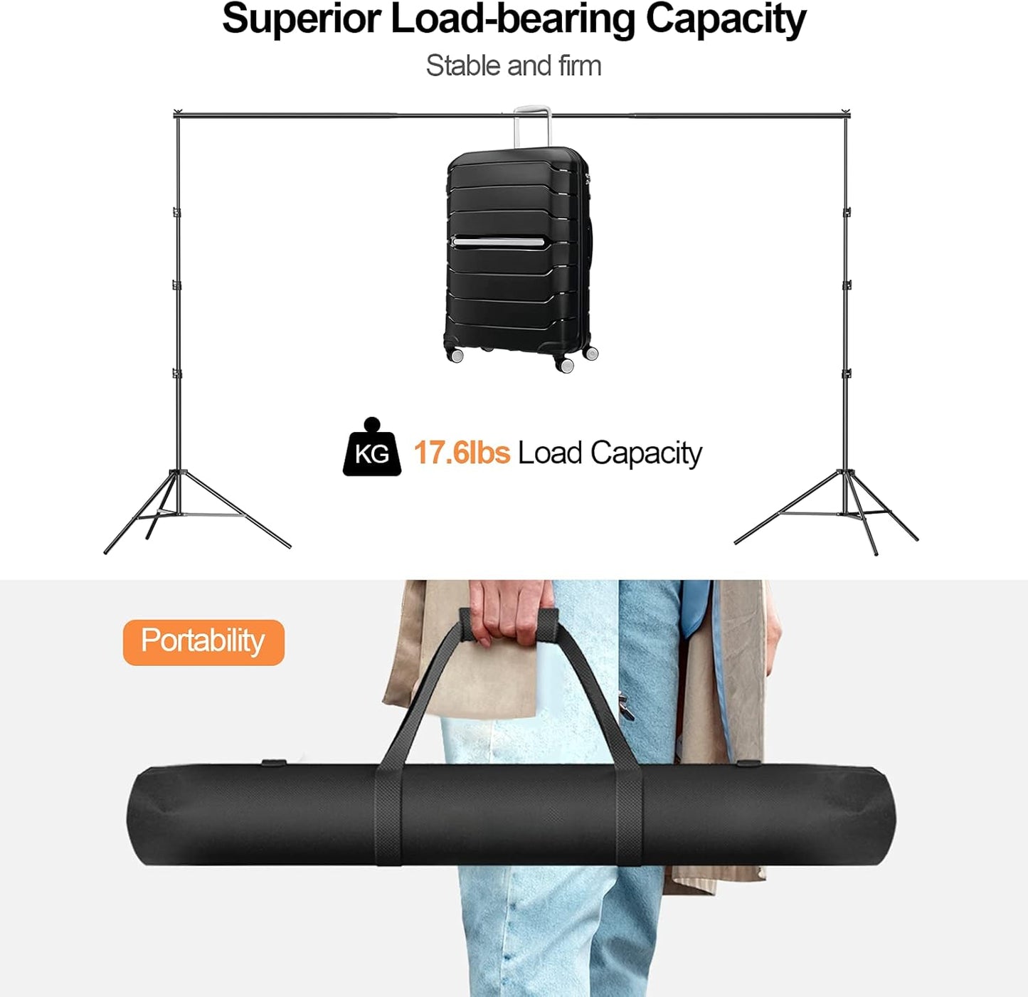 Photo Backdrop Stand, 8.5 x 10 ft Back Drop Adjustable Stands, Photography Background Support System Kit with Carry Bag, Clips and Clamps for Photo Video Studio, Parties, Wedding