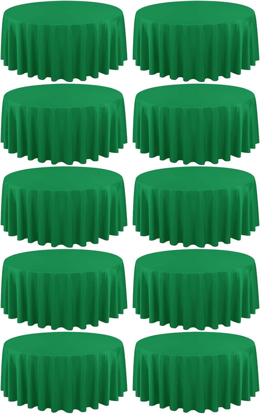 10 Pack Green Round Tablecloths - 90 Inch, Polyester Table Cover, Stain and Wrinkle Resistant Washable Fabric Table Cloth for Wedding Banquet Parties