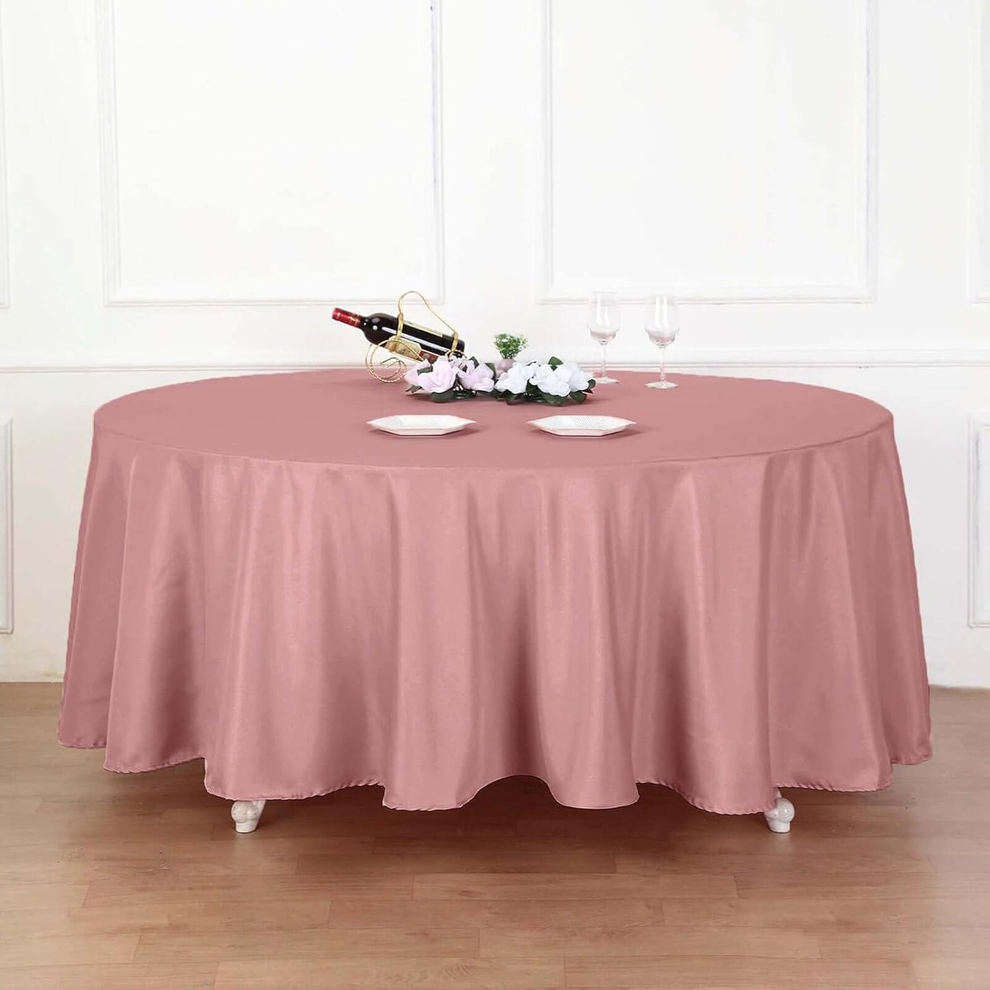 Efavormart Round Tablecloth, 120 Inch Stain & Wrinkle Resistant Washable Table Cloth, Decorative Polyester Fabric Table Cover for Banquet, Wedding, Dining - Dusty Rose
