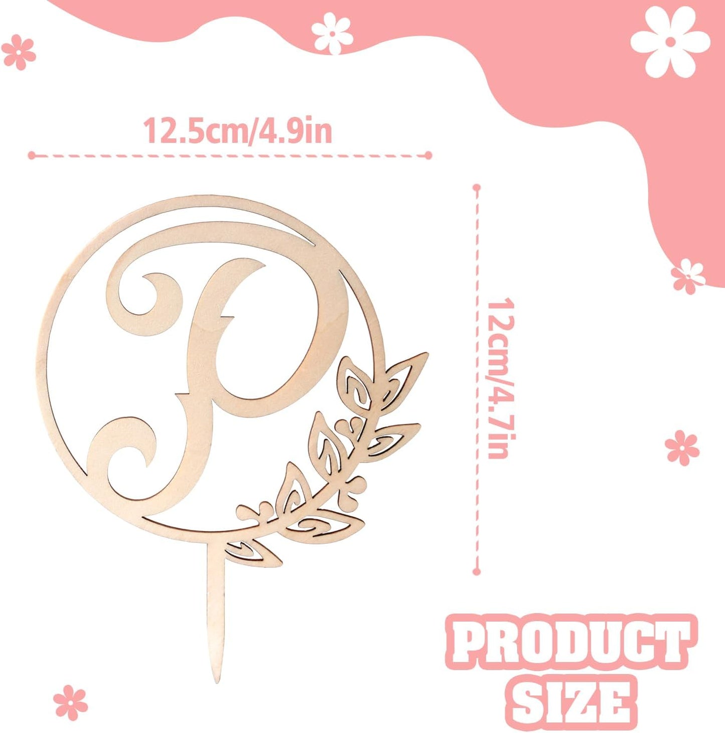 LINGTEER Personalized Inital Letter P Wooden Cake Topper Perfect for Birthday Rustic Wedding Anniversary Party Keepsake Decoration