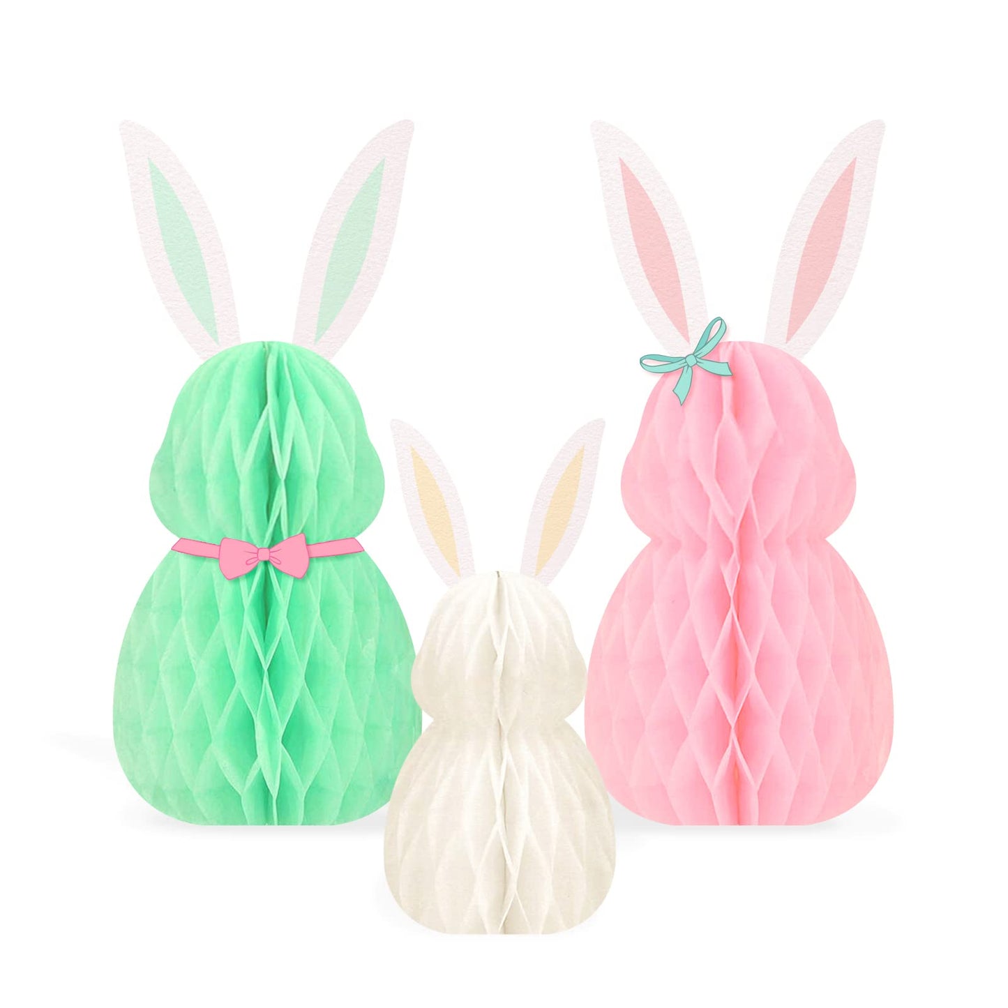 NICROLANDEE Easter Decorations - 3Pcs Mini Easter Bunny Family Honeycomb DIY Table Centerpiece Set