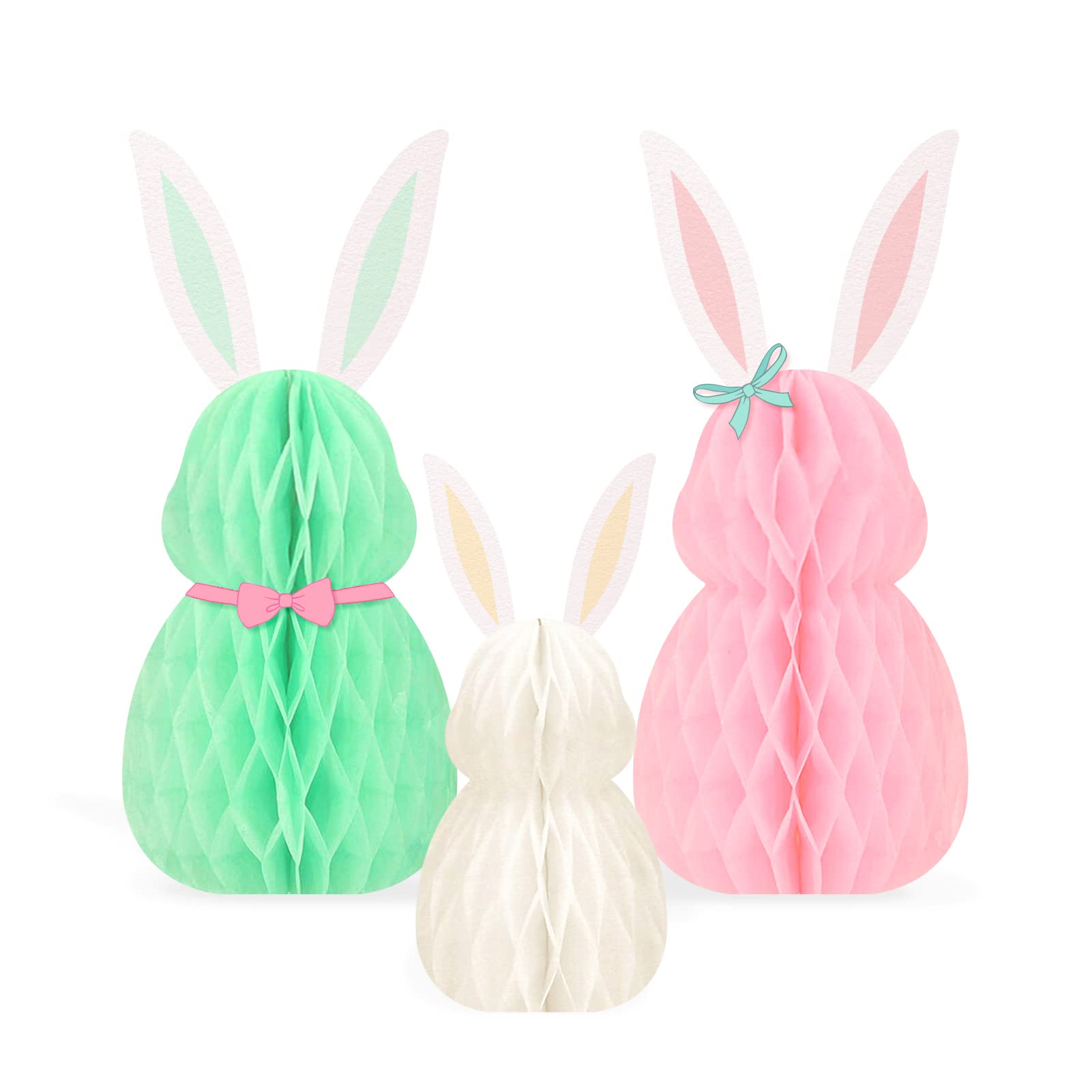 NICROLANDEE Easter Decorations - 3Pcs Mini Easter Bunny Family Honeycomb DIY Table Centerpiece Set