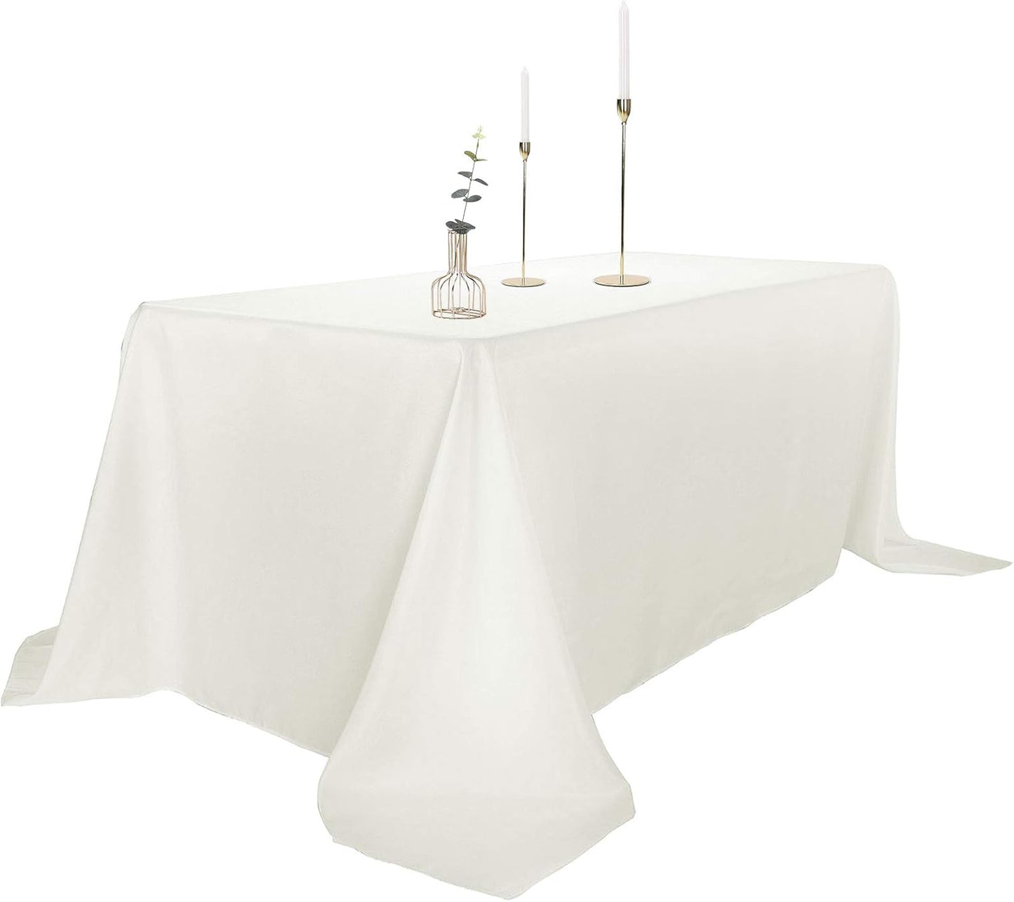 Ascoza 2pack 90x132 Inch Ivory Rectangular Tablecloth 8 Feet Table Cloth in Polyester Fabric for Wedding/Banquet/Restaurant/Parties