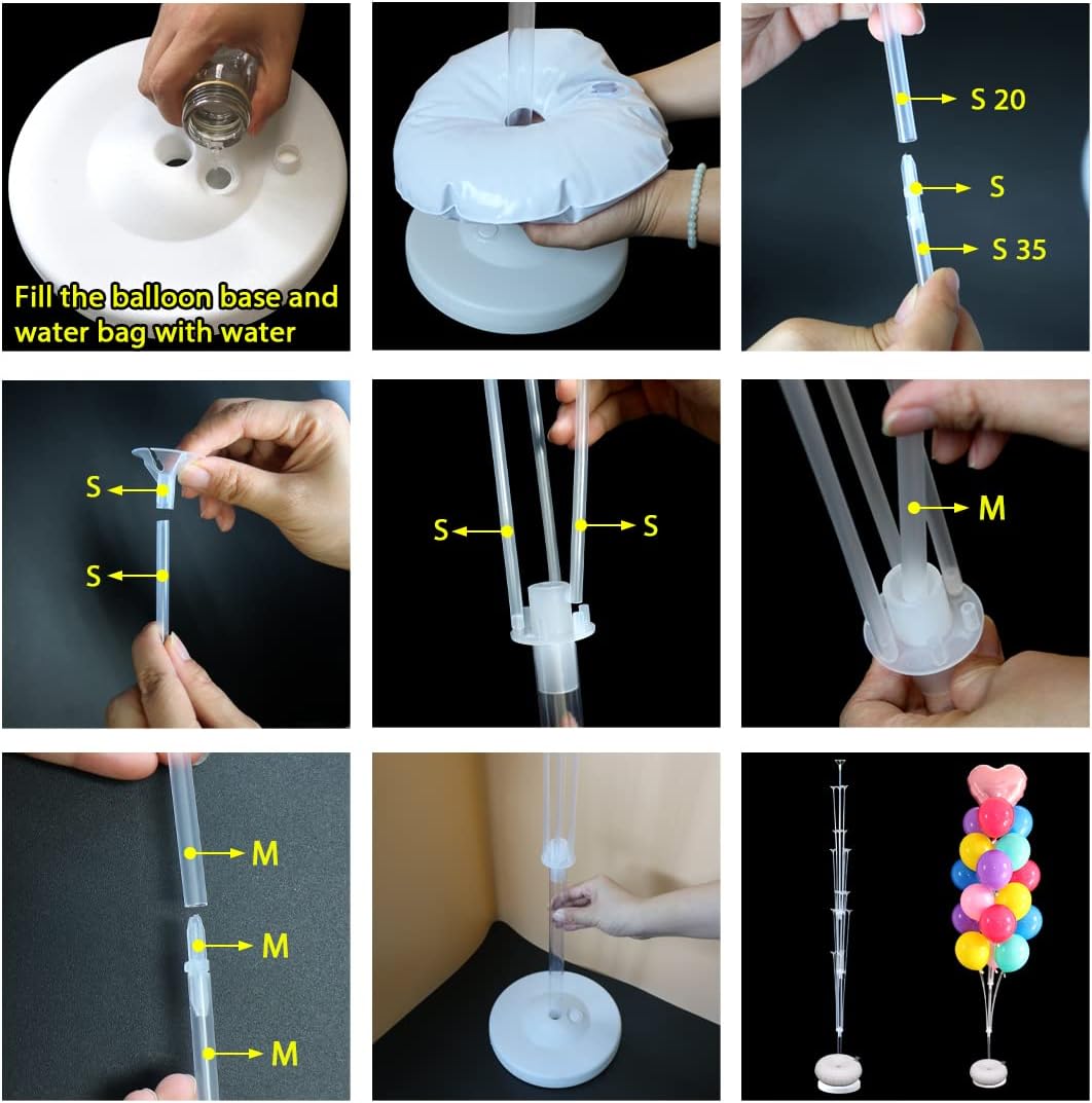 2 Sets Balloon Column Stand Kit 5.3 FT Adjustable Height Balloon Holder for Floor or Table with Water Fillable Base Balloon Tying Knot Tool for Baby Shower Graduation Birthday Wedding Christmas Party