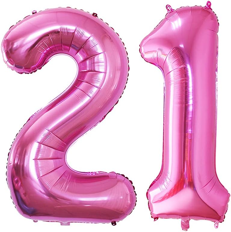 GOER Number 12 Balloons for 12th Birthday Sweet 12 Party Decorations,42 Inch Jumbo Foil Helium 21 Balloons for 21st Birthday Party Decoration (Hot Pink)