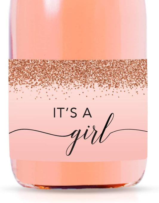 Andaz Press Mini Champagne Wine Bottle Baby Shower Labels, It's A Girl!, Blush Pink Faux Rose Gold Glitter Elegant, 20-Pack, Mini Champagne Bottles Baby Shower Mini Wine Bottle Labels Baby Shower