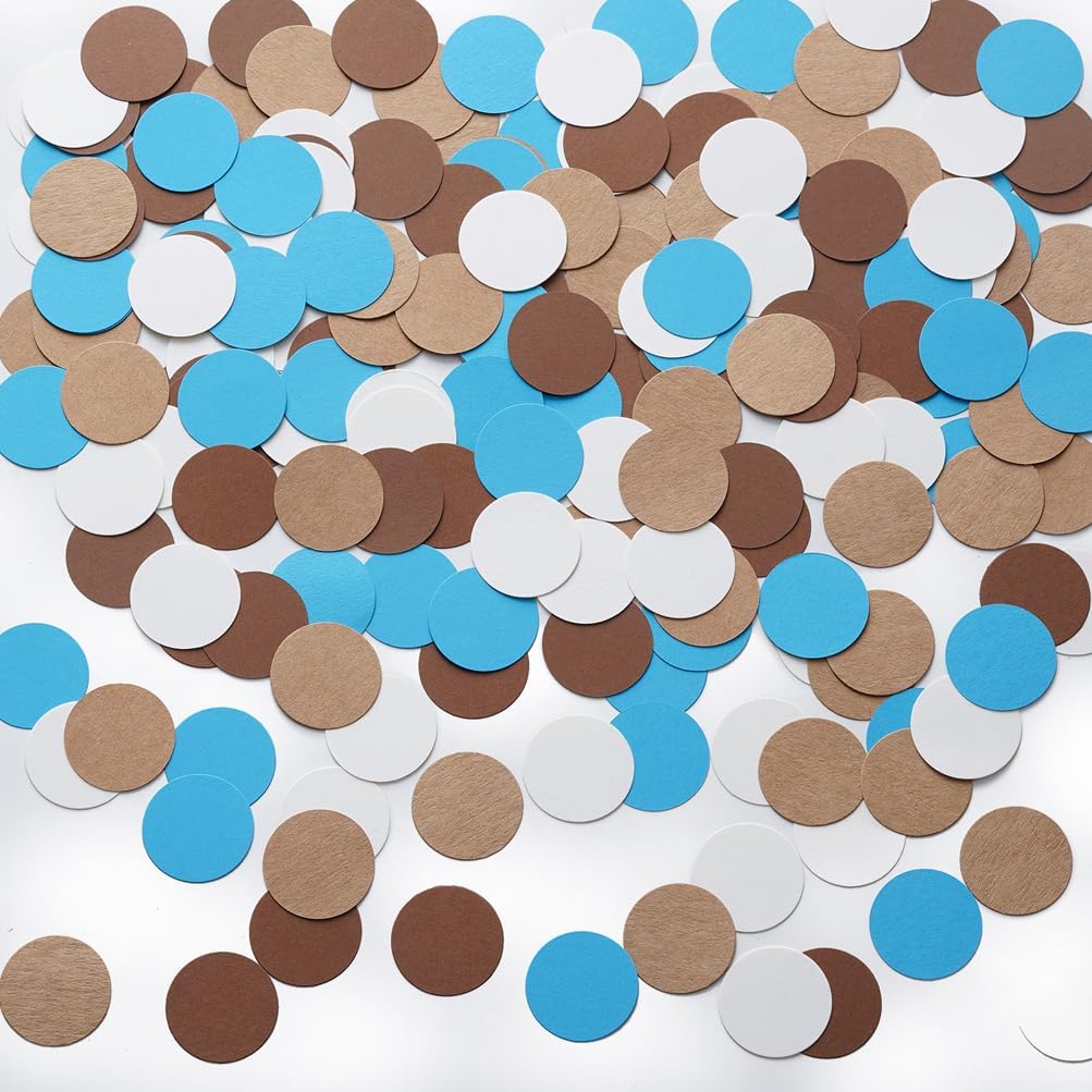 Brown Blue Kraft Tan and Ivory Cream Paper Confetti Table Decoration for Baby Shower Birthday Retirement Oktoberfest Party,1.2 inch in Diameter,200 Counts