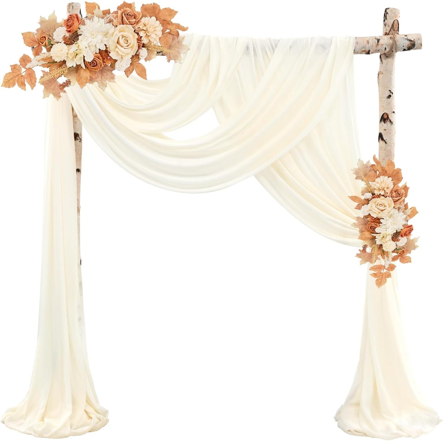 Wedding Arch Draping Fabric 4 Panels 20Ft length x 28" width Ivory Arch Drapes Chiffon Fabric Sheer Curtains Backdrop for Party Bridal Ceremony Ceiling Decor Wedding Stage Reception Decorations