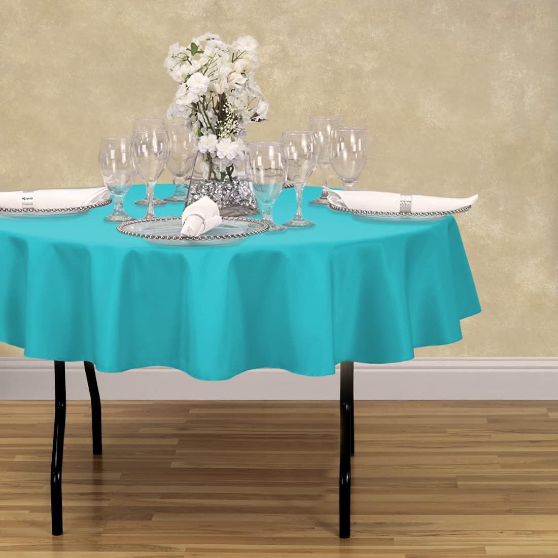 LinenTablecloth 70-Inch Round Polyester Tablecloth Turquoise