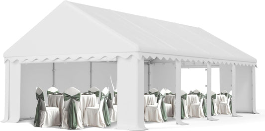 PHI VILLA 26'x16' Outdoor Heavy Duty Party Tent Large Commercial Canopy Wedding Event Shelter with Removable and Opaque Sidewalls for Patio Outdoor Garden Events, White
