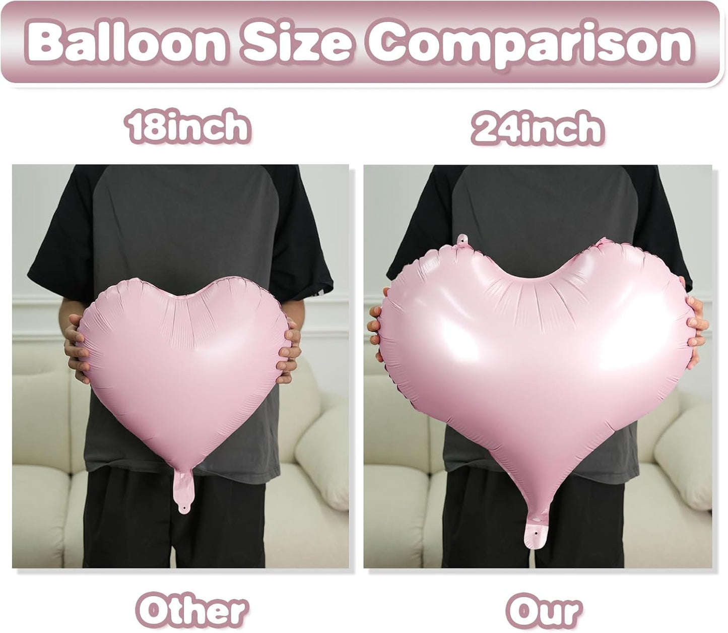 Pink Purple Heart Balloons,24Inch Large Pink Heart Foil Balloons for Valentine's Day Birthday Wedding Baby Shower Anniversary Party Decorations