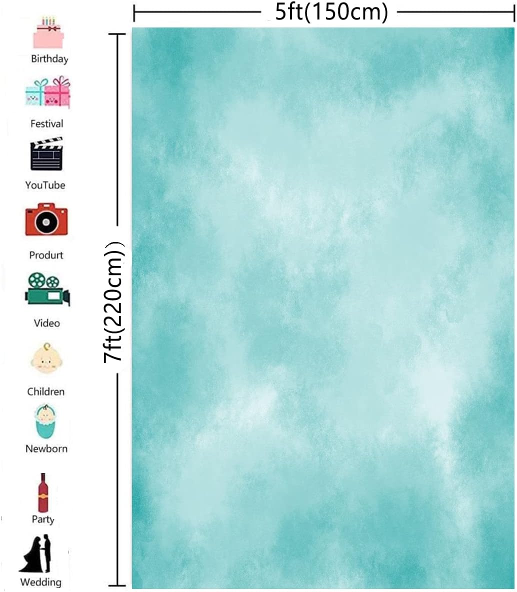 5x7ft Aqua Abstract Solid Photography Backdrops Gradient Portrait Photo Booth Background for Photographyer