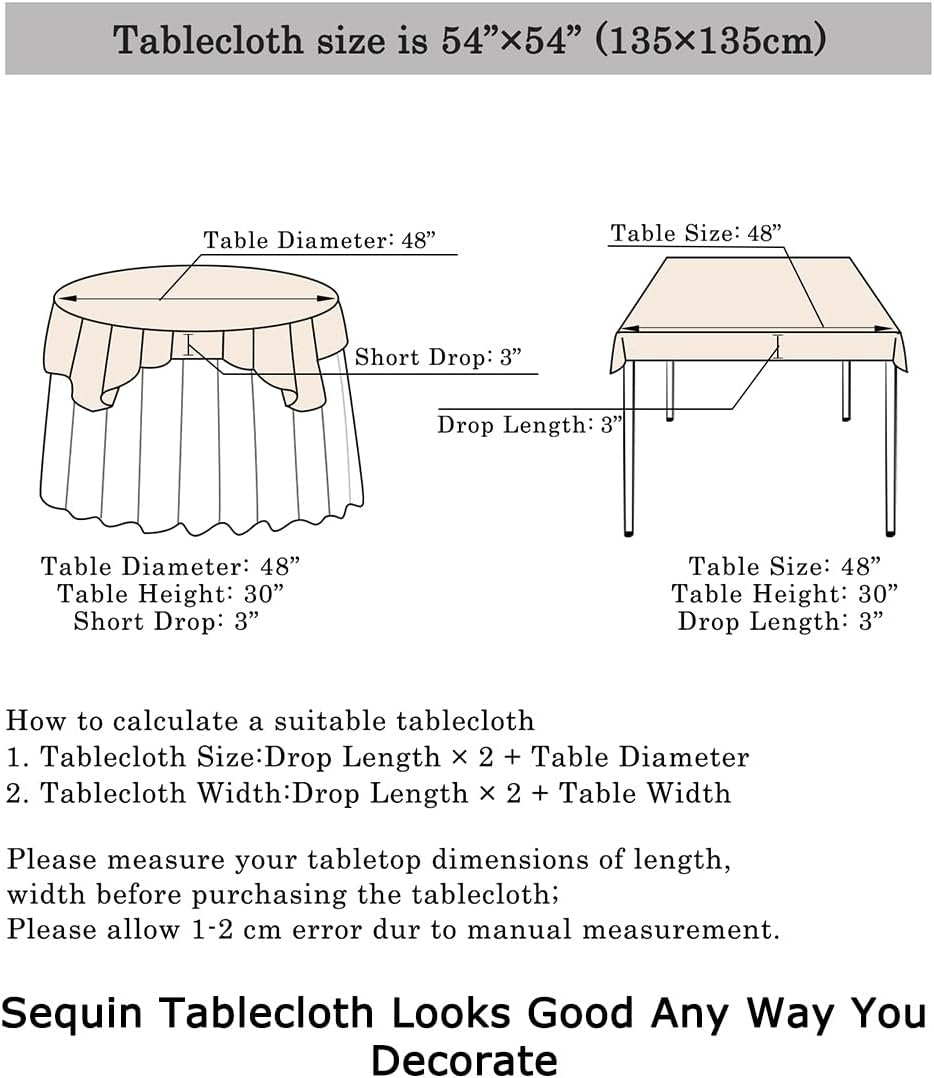 ShinyBeauty Sequin Tablecloth - Square 54x54-Inch Purple Glitter Tablecloth for Round Table - Wedding & Party