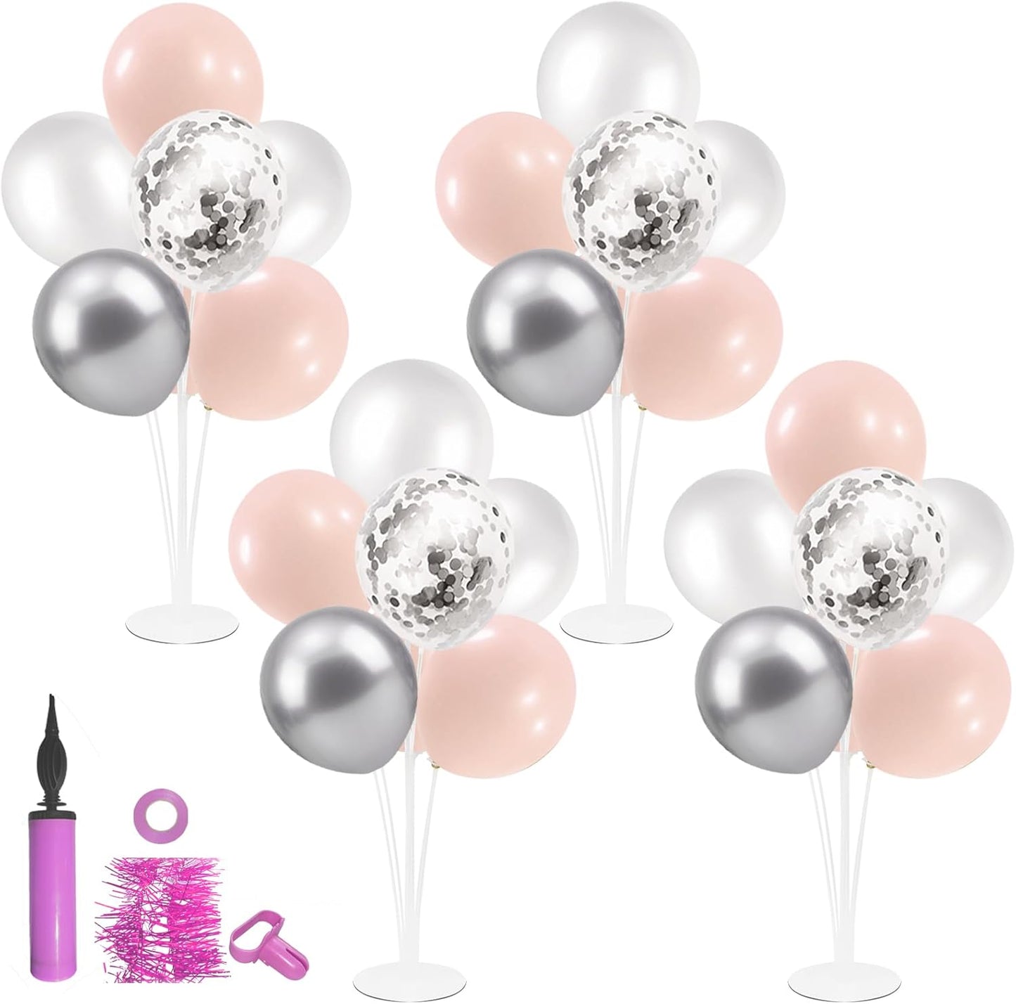 Pink and Silver Balloon Stand Centerpiece Table Decorations for Baby Shower Wedding Engagement Bridal Shower Anniversary Mother's Day Birthday Party Decorations(Pink silver set4)
