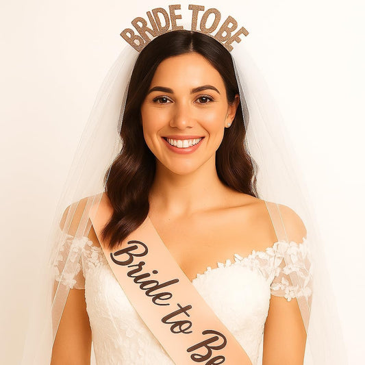 KatchOn, Rose Gold Bride to be Sash and Headband - Pack of 2 | Bride Sash and Tiara for Bachelorette Party Decorations | bride To Be sash and Crown | Bridal Shower Decorations