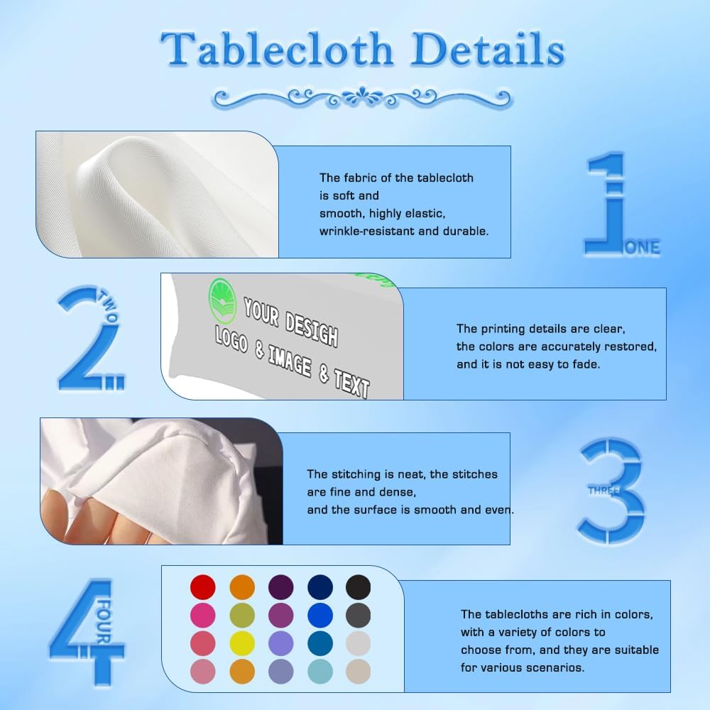 Custom Table Cloth with Business Logo 4FT 5FT 6 FT 8 FT Spandex Customized Table Cover Stretch for Tradeshow Events Birthday Wedding Anniversary Mantel Personalized Table Cloth (8FT)