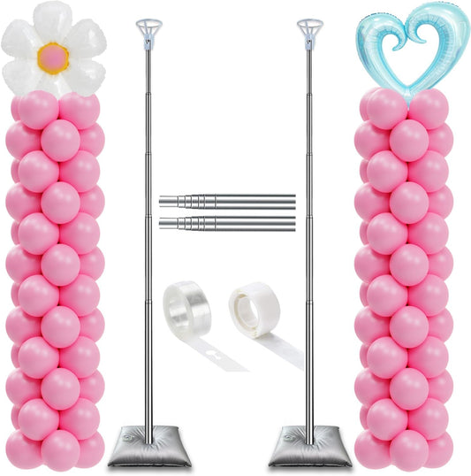 Balloon Column Stand Set of 2, Adjustable 7 Feet Ballon Arch Stands with Bases for Floor, Tall Baloon Tower Pillar Assembly Kit for Halloween, Birthday, Party Decorations