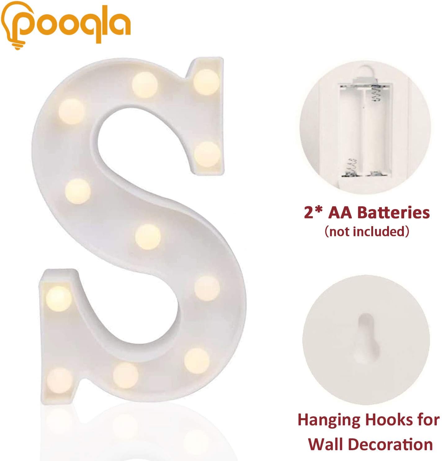Pooqla LED Marquee Letter Lights Sign, Light Up Alphabet Letter for Home Party Wedding Decoration S