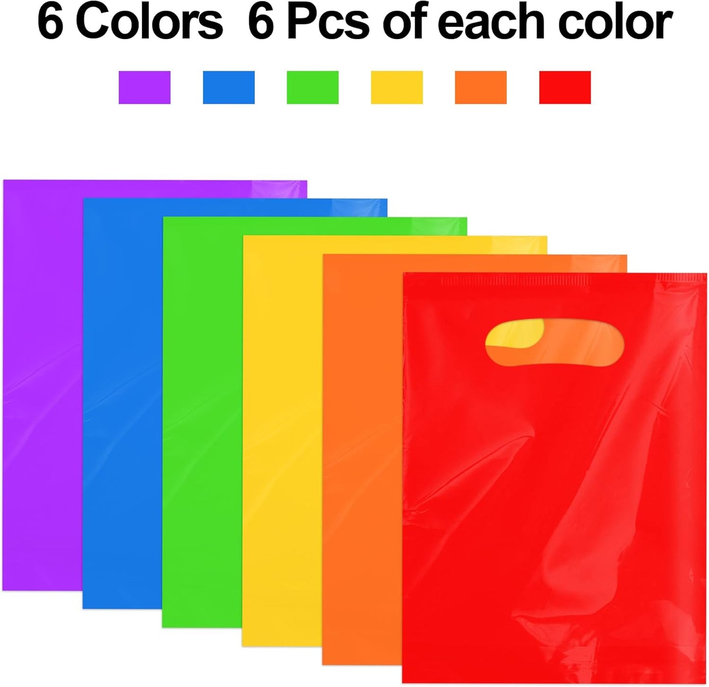 36 PCS Plastic Party Favor Small Gift Bags, 6"x8" Goodie Bags for Kids, Candy Treat Pouches Bulk with Handle for Kids' Birthday Party, Thanksgiving, Christmas, Halloween, 6 Colors