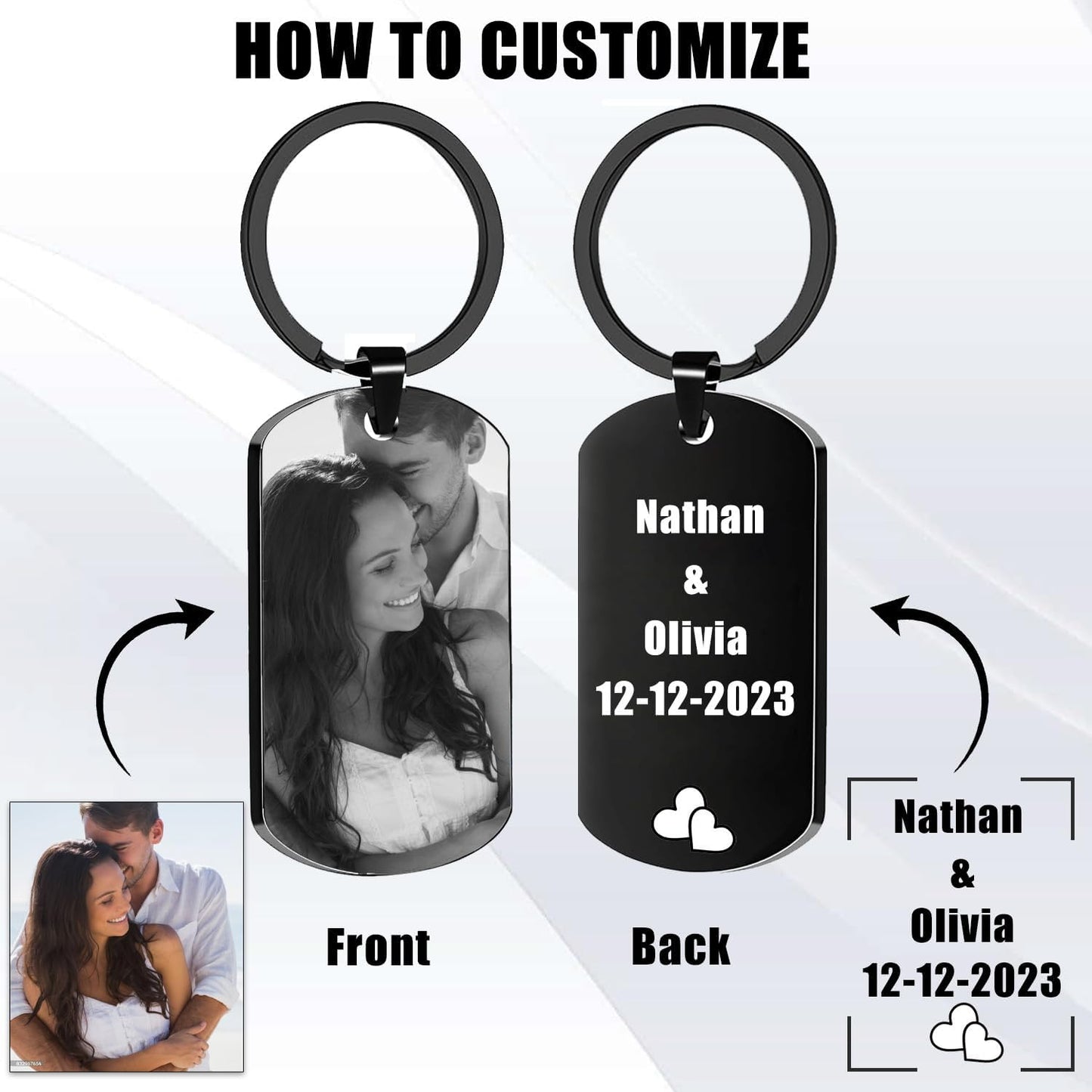 Custom Keychain with Picture, Personalized Keychain with Engraving Photo/Text for Dad, Mom