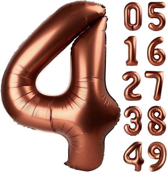 40 Inch Dark Brown Large Number 4 Birthday Balloon, Giant Number Four 14 24 34 40 44 Balloons, Coffee Brown Foil Mylar Big Balloons for Anniversary Graduation Supplies Decorations