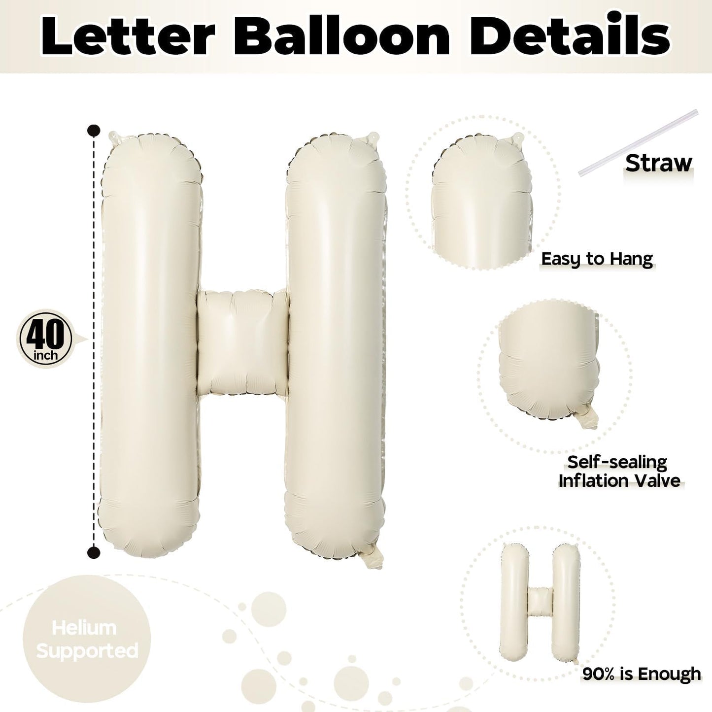 40 Inch Beige OH BABY Balloon for Baby Shower, Large Cream White Oh Baby Balloons Letters with