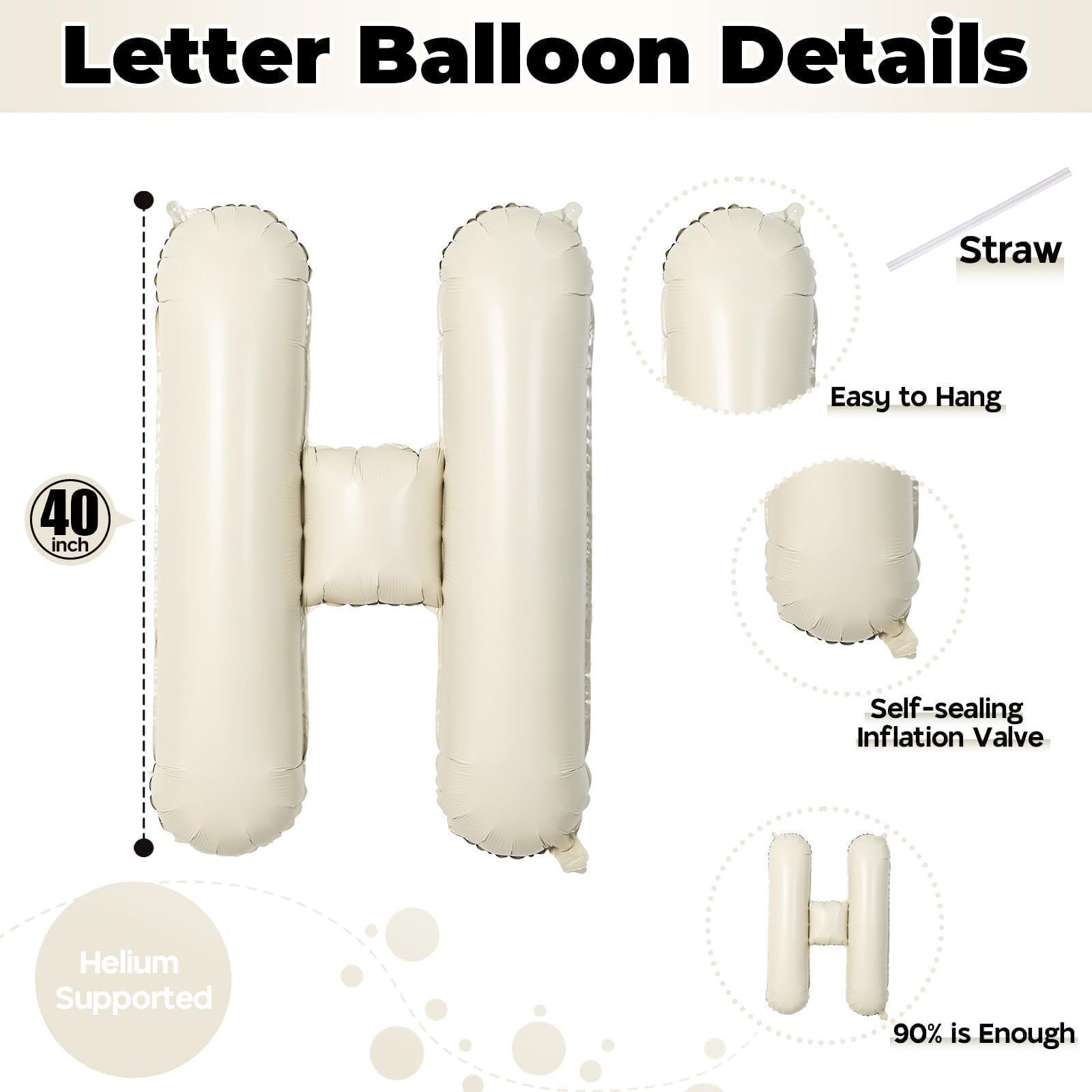 40 Inch Beige OH BABY Balloon for Baby Shower, Large Cream White Oh Baby Balloons Letters with